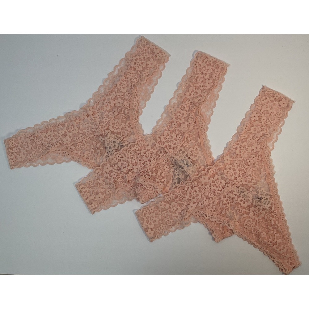 NWT Lot 3 Pairs Victoria's Secret Lace Thong / String Panties Underwear Peach XL